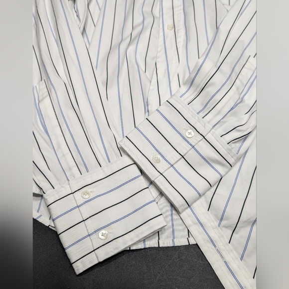 Madewell White and Blue Striped Button Down Asymmetrical Wrap Preppy Top Size 00 - Picture 5 of 11